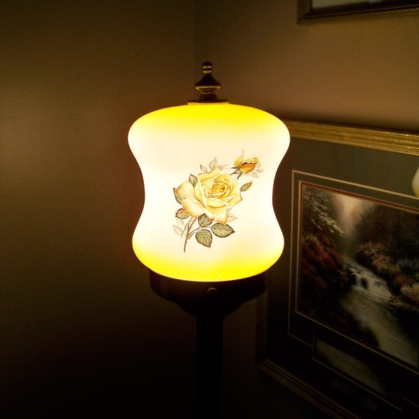 Swag Light Lamp Shade, Vintage Glass, Yellow Rose, Floral, Fitter Shade, Hanging Light, Globe Shade, Texas Rose, Pendant Lighting