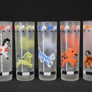 vintage Libbey verrerie givrée Circus Carnival Tumbler Verre à boisson Votre choix Merry Go Round en verre