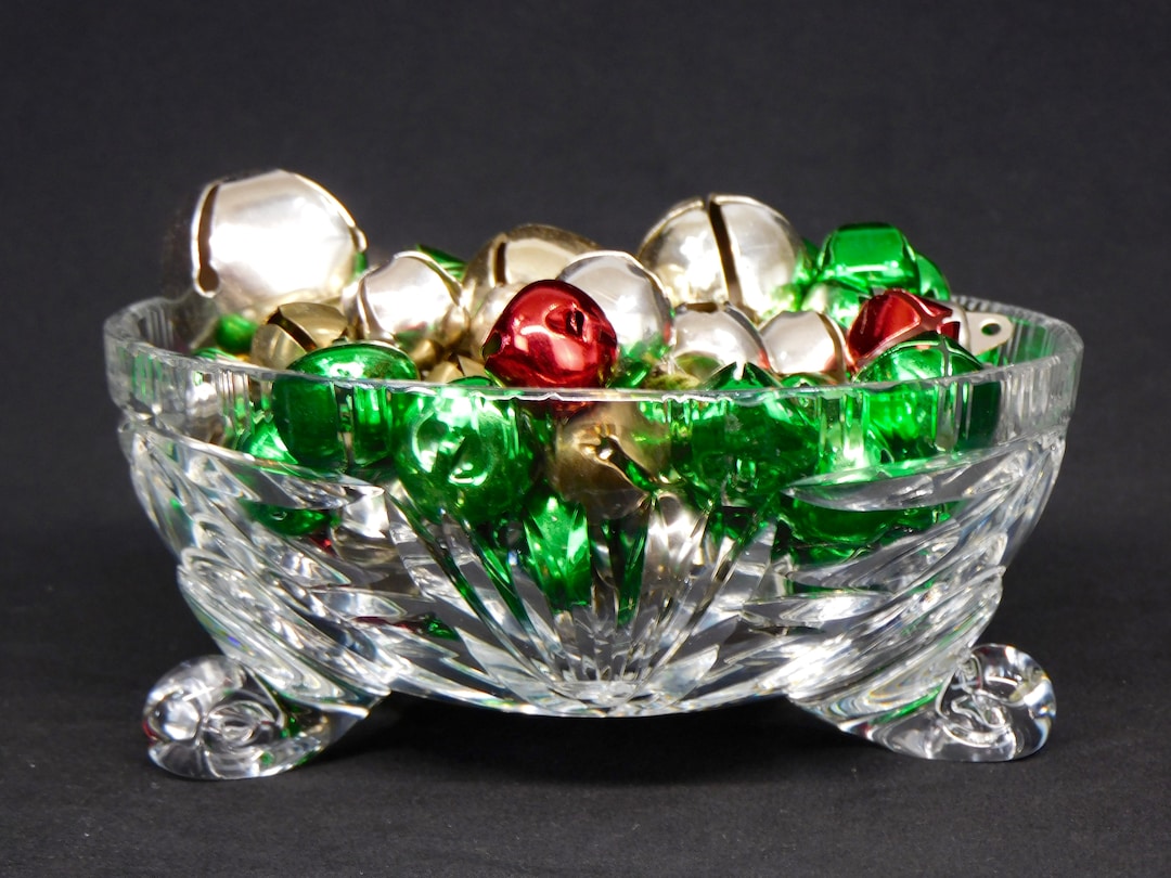 Vintage Crystal Candy Dish Footed Bowl, Cut Glass Serving Bowl, Footed