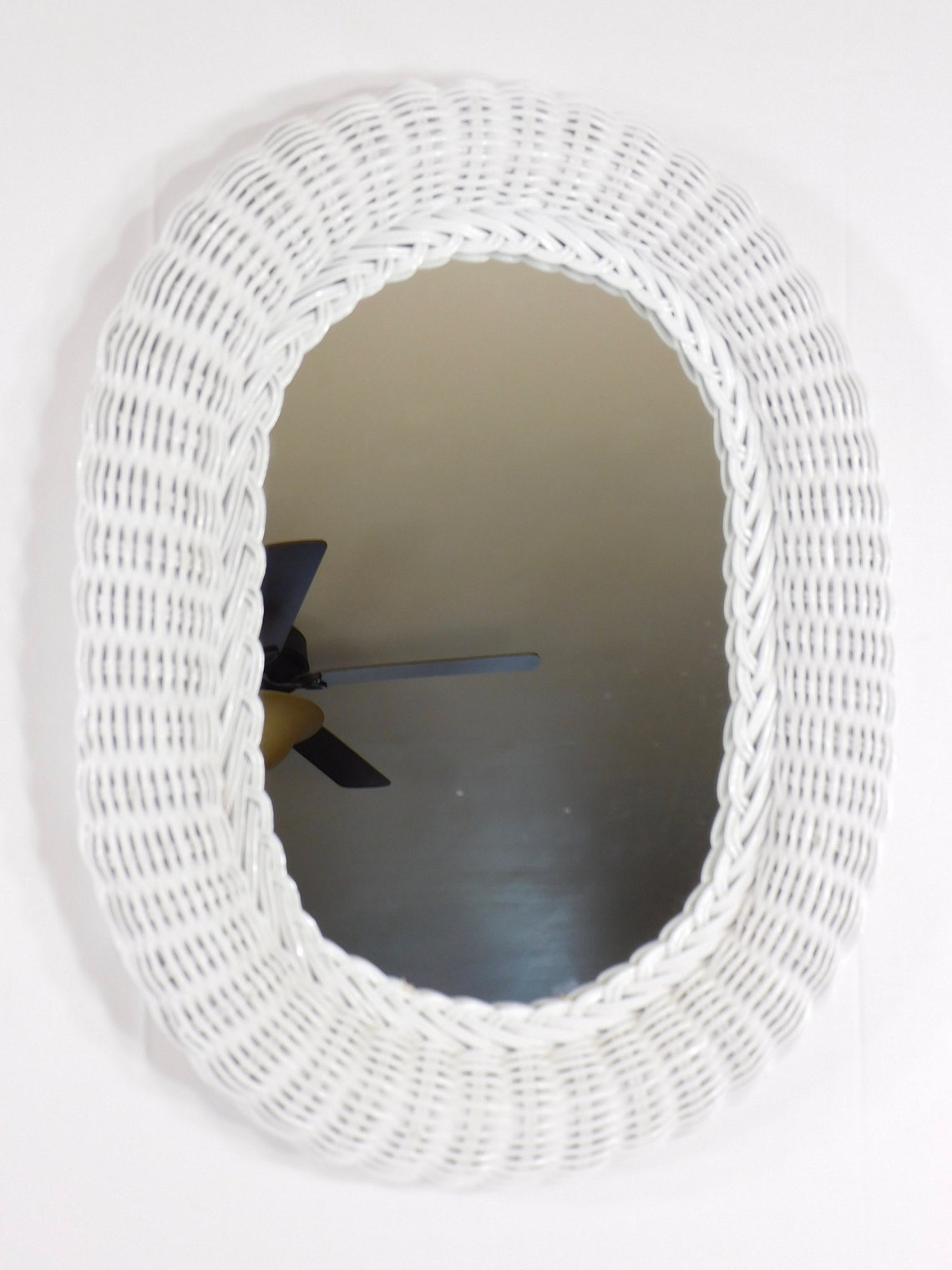 White Wicker Wall Mirror Vanity Mirror Oval Mirror 16 Etsy