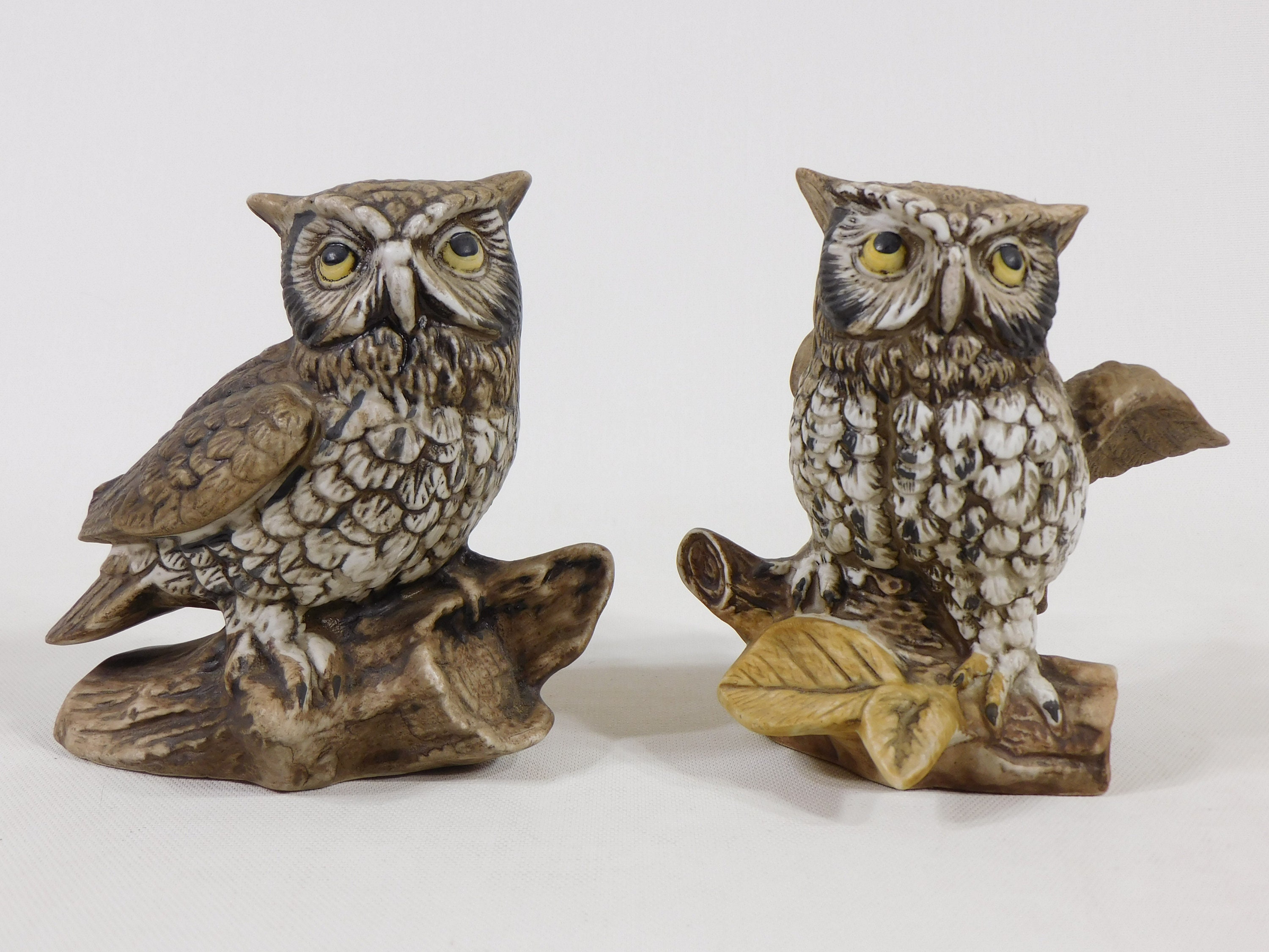 Vintage Owl Figurines Homco Figurine Pair Owls Horned Owl Etsy Australia