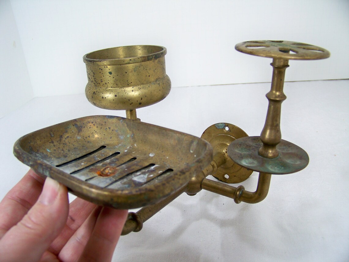 Antique Brass Bathroom Soap Cup Toothbrush Holder Etsy