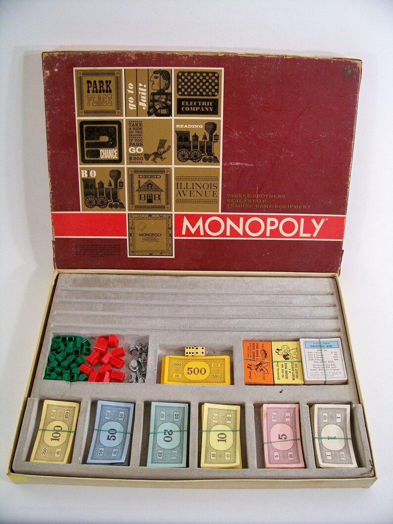 Vintage Monopoly Monopoly Board Game 1964 Big Red Box Etsy