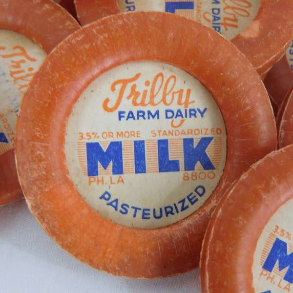 ntique Dairy Bottle Cap, Milk Bottle Cap, Trilby Farm Dairy, phone LA 8800, Collectible Dairy Cap, New Old Stock, Paper Cap