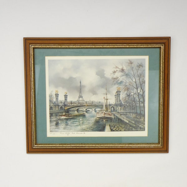 Paris Tour de Eiffel Paul Alexandre III Framed Watercolor Print Parisian Nautical Art