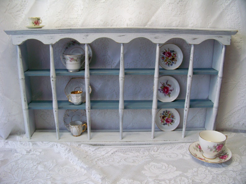 Vintage White And Blue Wood Shelf Knick Knacks Curio Cabinet Etsy