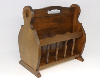 Wood Magazine Rack from Leick Furniture, Mahogany Finish, Spindle Supports, Cabriole Style Feet, In great Vintage Condition