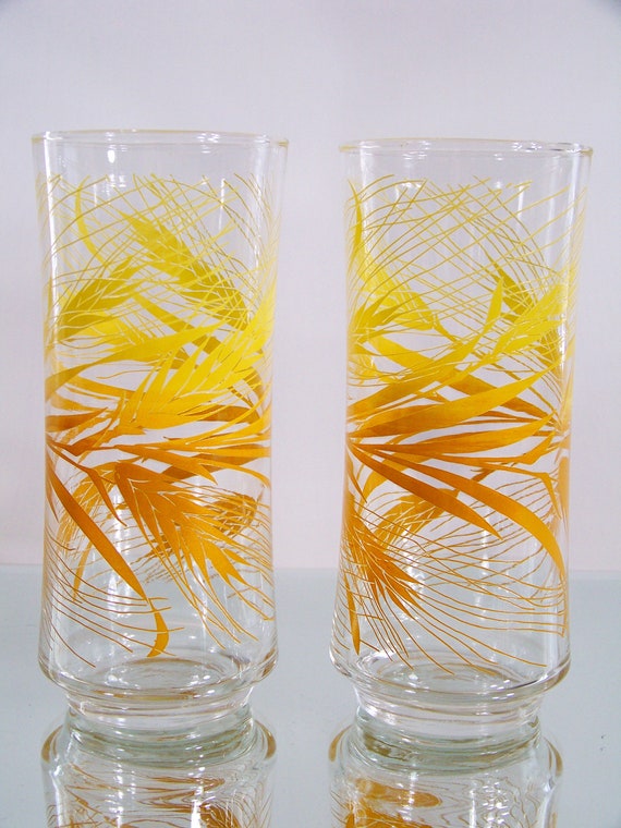 Libby Glass, Mid Century Glassware, Libby Golden Wheat, Ice Tea Glasses, Set  of 2, Libbey 