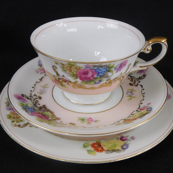 Harmony House Grandeur Floral  China, Cup and Saucer, Bread/Cake Plate, Cream Pitcher, Sugar Bowl Lid