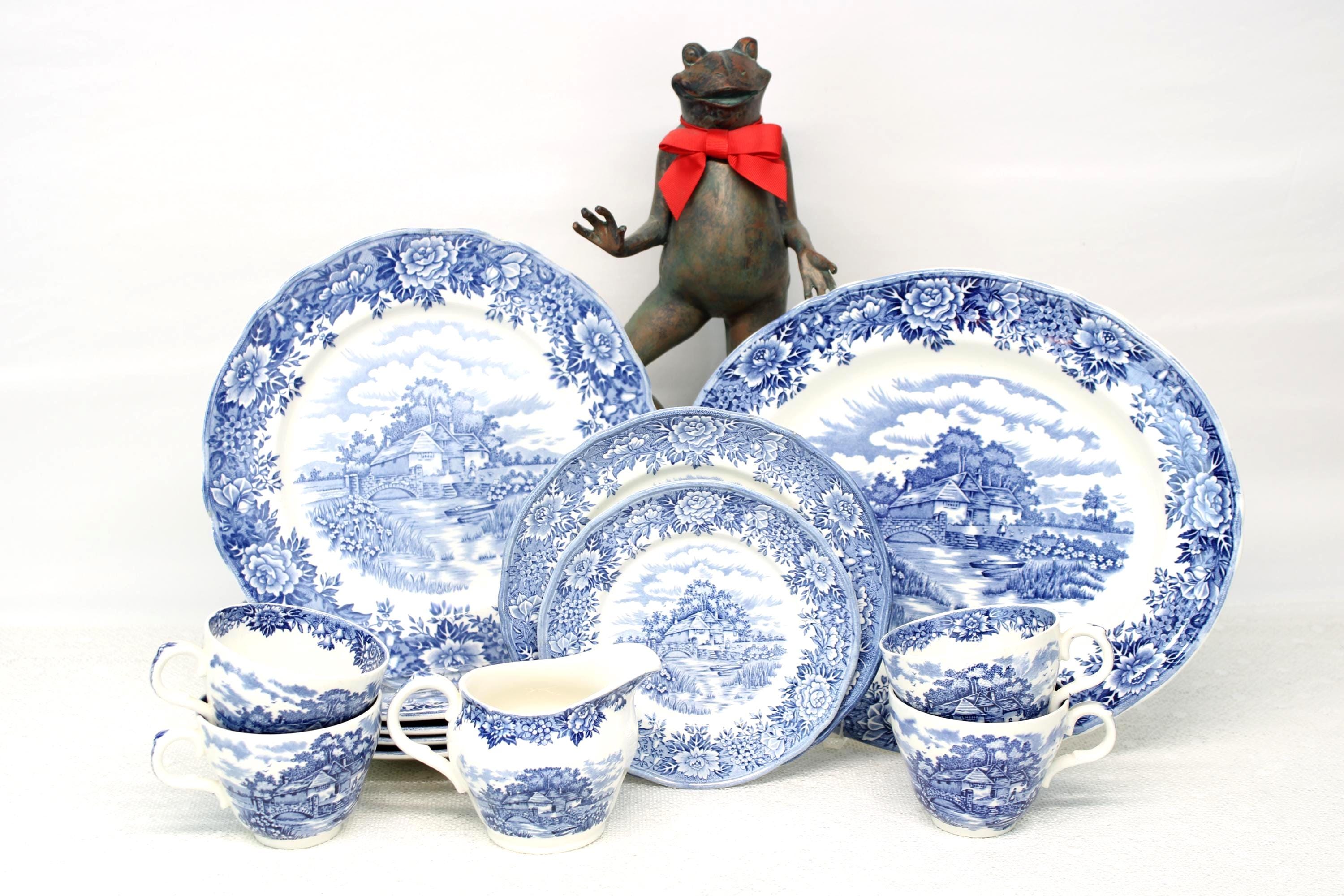 Vintage English Village Olde Staffordshire Ironstone China 1960s  Fine Blue China, Made in Salem England, by Salem China Co