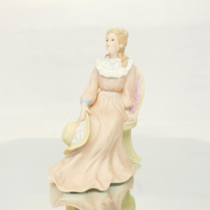Lady Figurine Porcelain Home Interiors and Gifts Beautiful Lady in pink dress with hat, Sitting Figurine HOMCO 1439