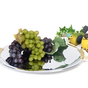 KROMEX Round Serving Tray 13&quot; chrome tray with brass handles