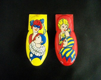 Vintage Kirchhof Cricket Clickers, Noise Makers, Tin Lithograph, Set of 2, Jesters