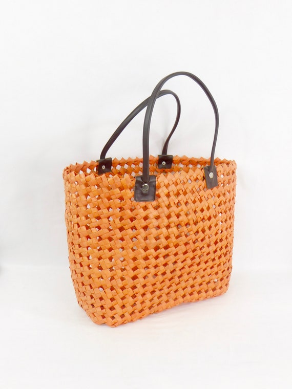 Vintage Basket Woven Tote Bag, BoHo Farmers, Market B… Gem