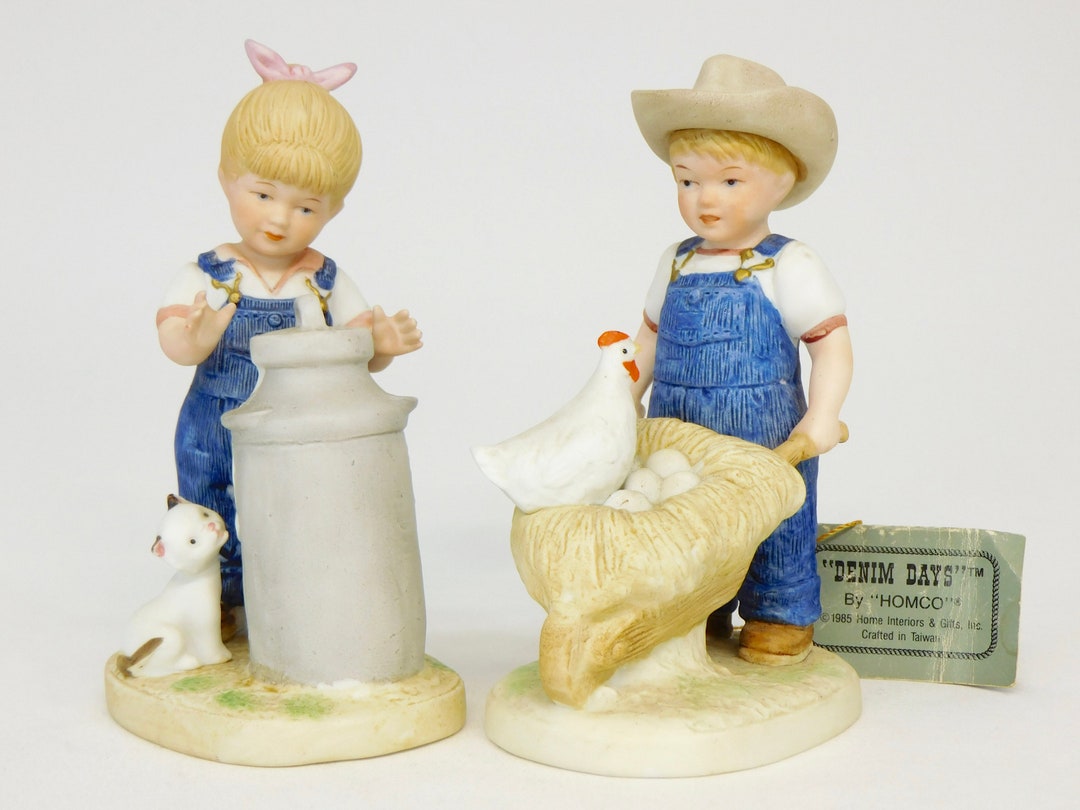 Denim Days Porcelain HOMCO Figurine 1501 morning Chores Home Interiors Set of 2 Etsy
