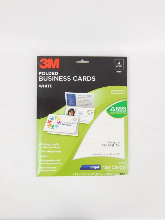 3M Folded Business Cards, Inkjet, 2-sided Printing, White, 2 X 3 1/2  Inches, 120 per Pack, D413-I, Business Card Stock, Office Supply 