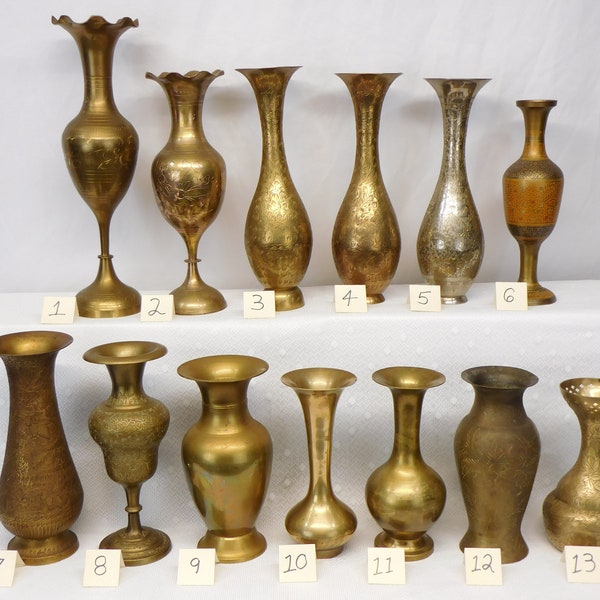 Vintage Brass Vase YOUR CHOICE Various Styles Various Sizes Tall Brass Decorative Vase