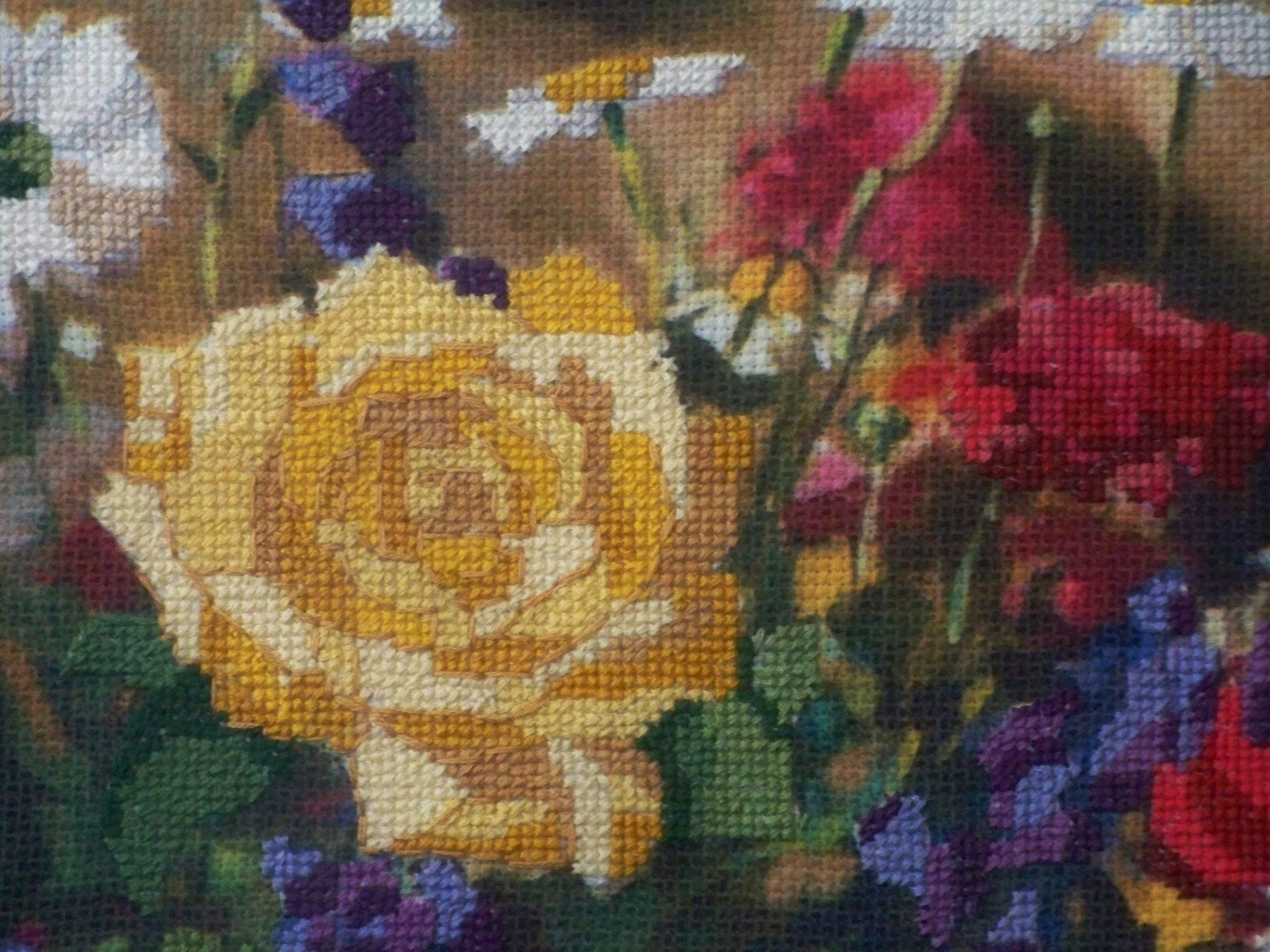 No Count Cross Stitch Floral Under Glass Wood Frame Beautiful Etsy
