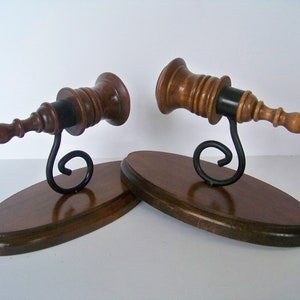 Wood and  Metal Candle Holders Primitive Lighting Scrolled Metal Arm Candle Sconce