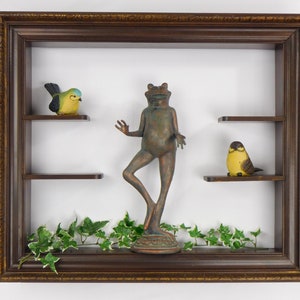 Vintage Shadow Box Framed Curio Shelf, Wood Wall Shelf, Framed Shelf, Carved Frame,