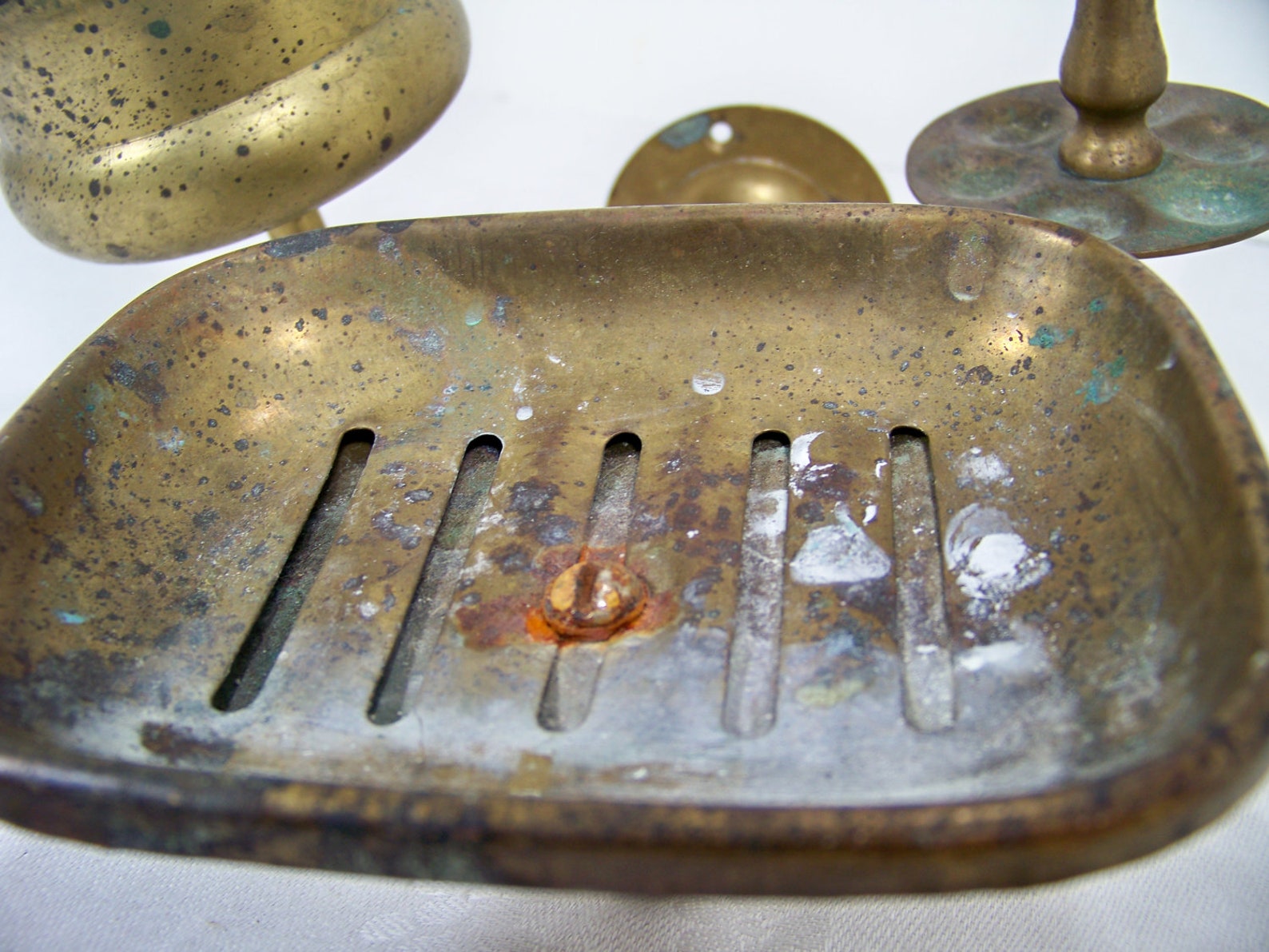 Antique Brass Bathroom Soap Cup Toothbrush Holder Etsy