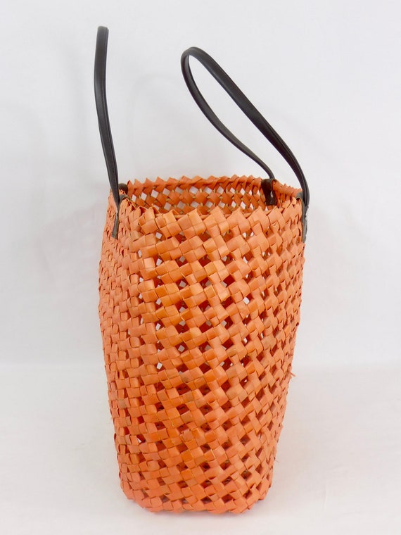 Vintage Basket Woven Tote Bag, BoHo Farmers, Mark… - image 3
