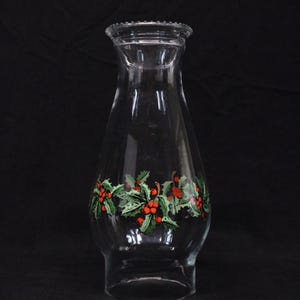Glass Chimney Globe Hurricane Shade Beaded Rim Glass Chimney Replacement Glass  8 5/8&quot; tall x 3&quot; fitter Holly Berry Christmas Shade