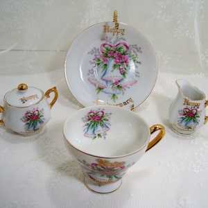 Anniversary Gift Set Norcrest Fine China Serving Cup and Saucer Cream and Sugar Happy Anniversary