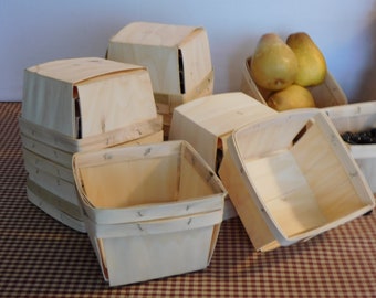 Wooden Strawberry Box or Fruit Box 5 1/2" x 5 1/2" x 3", Craft Boxes, Farmhouse Decor, Wedding Decor, Picnic Supplies