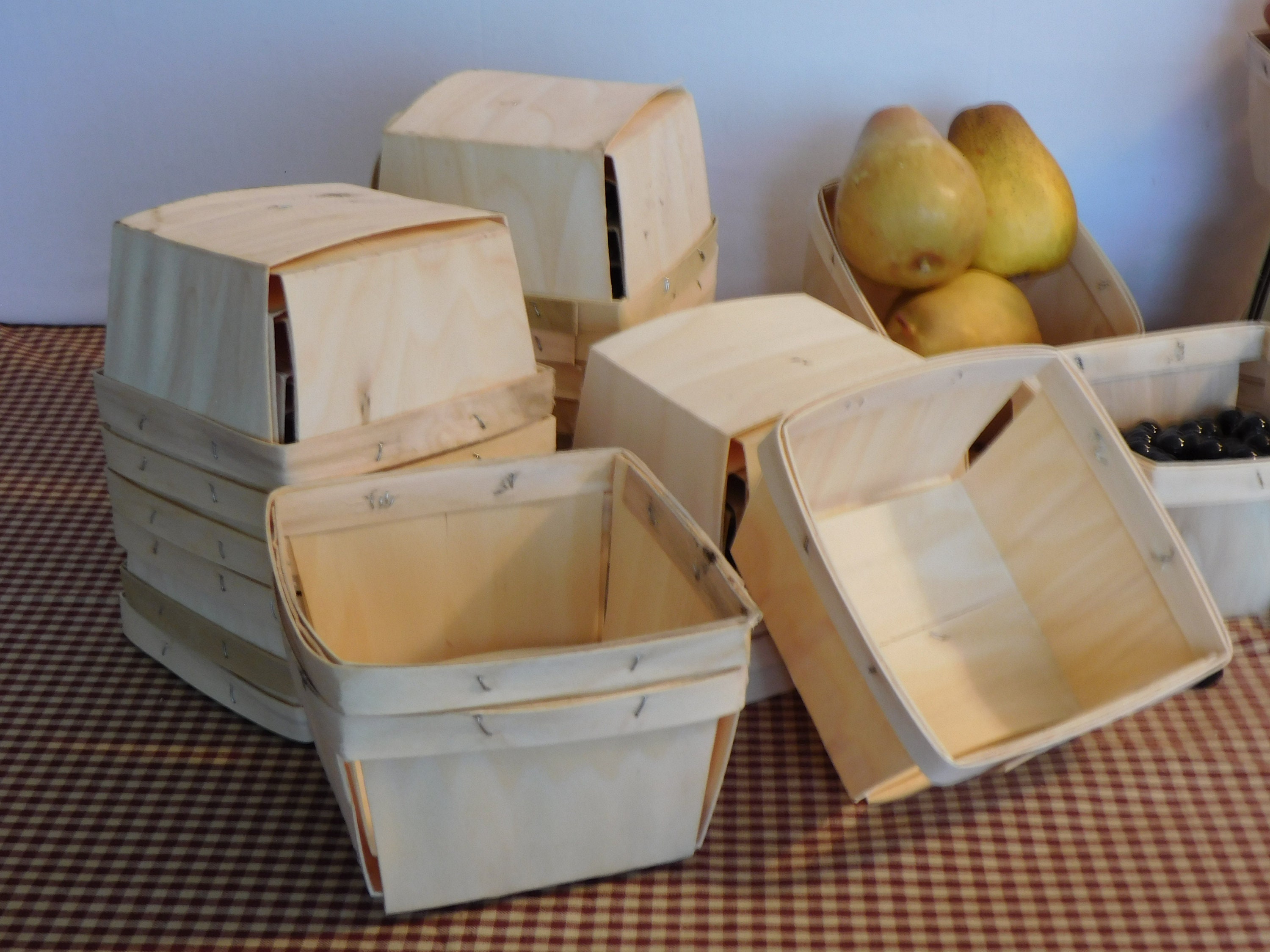 Wooden Strawberry Box or Fruit Box 5 1/2" x 5 1/2" x 3", Craft Boxes, Farmhouse Decor, Wedding Decor, Picnic Supplies