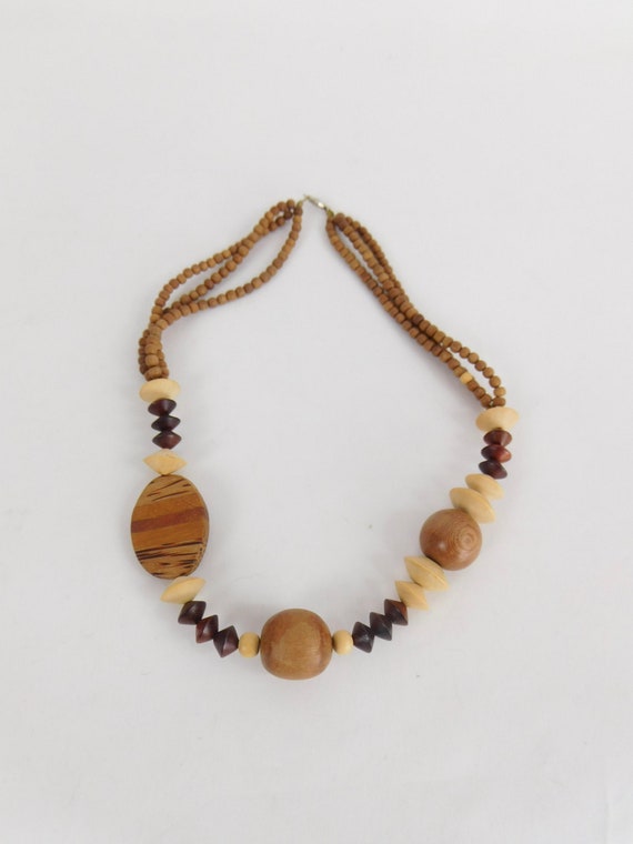 Vintage Natural Wood Bead Necklace, Multiple Size 