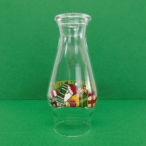 Glass Chimney Globe Hurricane Shade Beaded Rim Glass Chimney Replacement Glass  8 5/8&quot; tall x 3&quot; fitter Seasons Greetings Christmas Shade