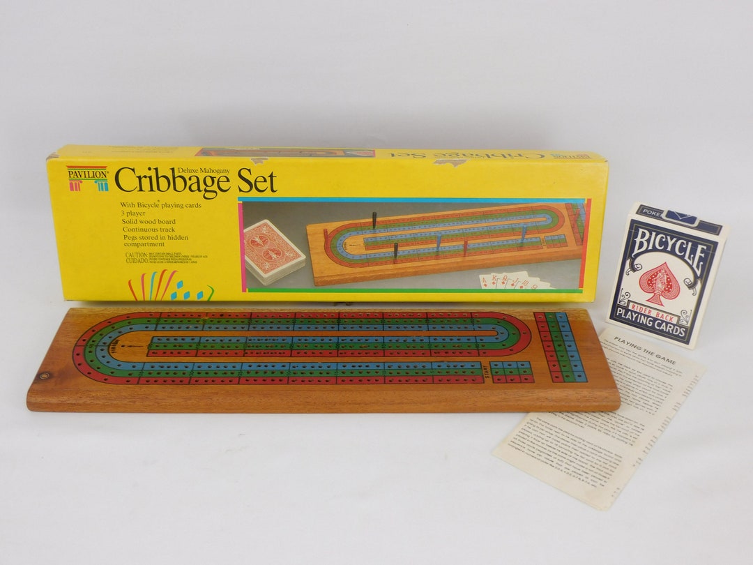 Deluxe Mahogany Cribbage Set, 3 Player Cribbage Game, Vintage Cribbage