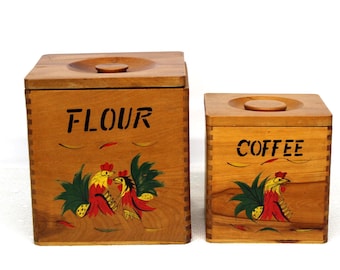 Vintage Wood Canister Set - Chicken Rooster Farmhouse Decor
