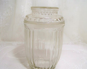 Vintage Anchor Hocking Glass, Clear Storage, Ribbed Canister, Apothecary Jar