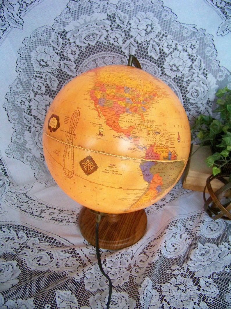 Cram S Antique World Globe With Light Lighted Lamp Image 0
