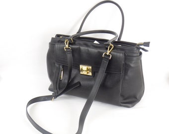 Steve Madden Hand Bag, Black Pebble Surface, Shoulder Bag, Black Satchel, Large Computer Bag, Womens Satchel, Black and Gold Bag
