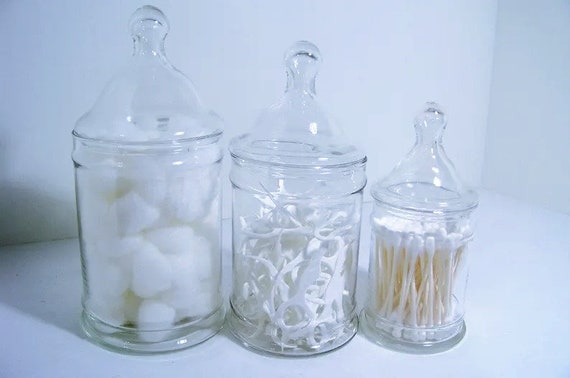 4 Pieces Crystal Glass Candy Jar with Lid Home Decorative Jar Glass Storage Bathroom Jars Jewelry Box Canister Jar for Cotton Swab Glass Jar for Bathr