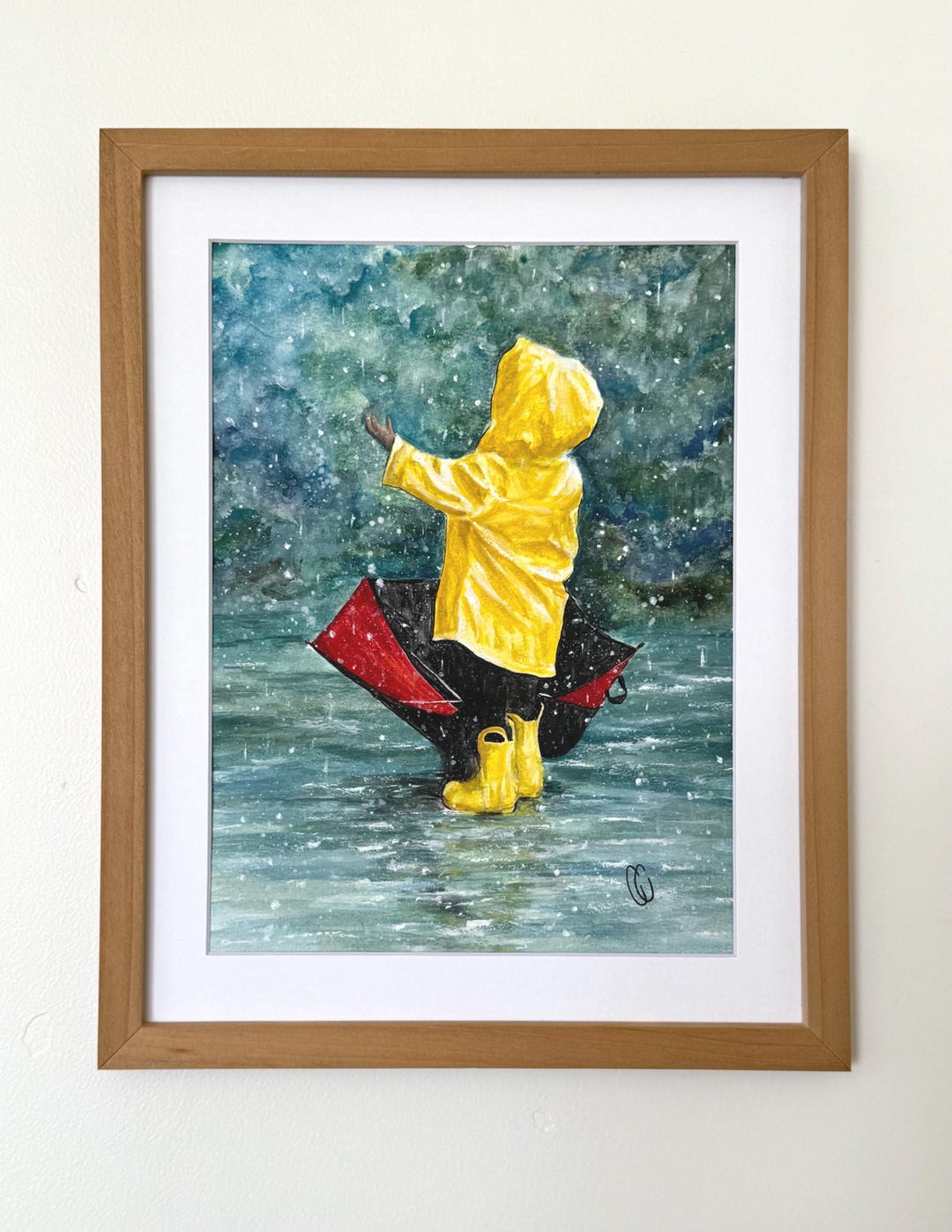 Playing in the Rain: 9x12" Original Watercolor Painting, Child in Rain ...