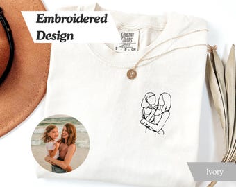 Embroidered Custom Mothers Day Tshirt, Mother & Daughter, Comfort Colors Shirt, Embroidered Portrait, Mothers Day Gift, Portrait from Photo