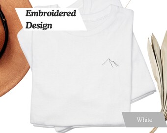 Embroidered Mountain Tshirt | Mountaineer T-Shirt | Hiking Tee-Shirt | Adventurer Couple Gift | Gildan Unisex Tshirt