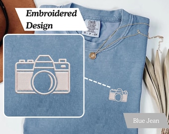 Embroidered Camera Tshirt, Comfort Colors Shirt | Camera Tee, Photography Gift, Camera Lover T-Shirt, Custom Photographer Shirt, Minimal Tee
