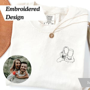 Embroidered Custom Photo Tshirt, Comfort Colors Shirt, Embroidered Portrait, Family Portrait, Custom Couple Shirt, Portrait from Photo, Gift