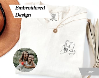Embroidered Custom Photo Tshirt, Comfort Colors Shirt, Embroidered Portrait, Family Portrait, Custom Couple Shirt, Portrait from Photo, Gift