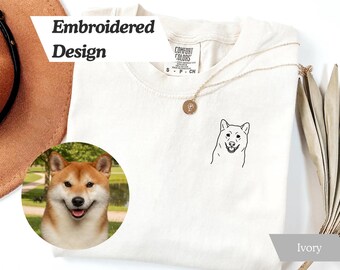 Embroidered Custom Dog Portrait Comfort Colors T-shirt: Pet Lover Gift
