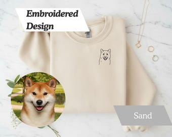 Custom Embroidered Dog Sweatshirt from Pet Photo, Dog Lover Gift, Embroidered Pet Gift, Photo to Embroidery, Cozy Unisex Crewneck Sweatshirt