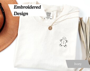 Embroidered Gingerbread Tshirt, Comfort Colors Tee, Gingerbread Cookie, Gift for Christmas Bakers, Tis The Season
