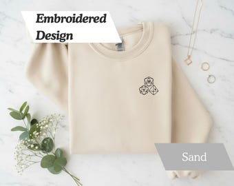Embroidered DnD Dice Sweatshirt, Unisex Crewneck | Gildan Embroidered Sweater, RPG Dice Set d20 d6, DnD game dice, Pathfinder Game Dice, GM