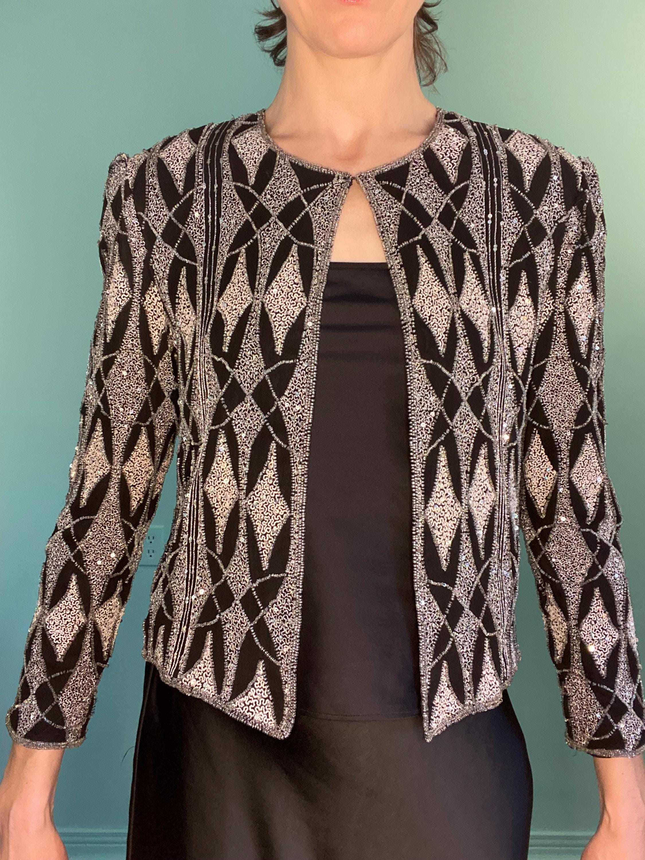 Sequin Silver Evening Jackets - Etsy Sequin Silver Evening Jackets - Etsy