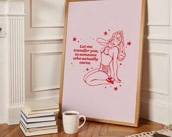Pin-Up Sassy Sarah Digital Art Print | Retro-Inspired Aesthetic Pink Wall Decor | Instant Download